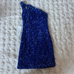 Lavetir One Shoulder Blue Sequin Dress